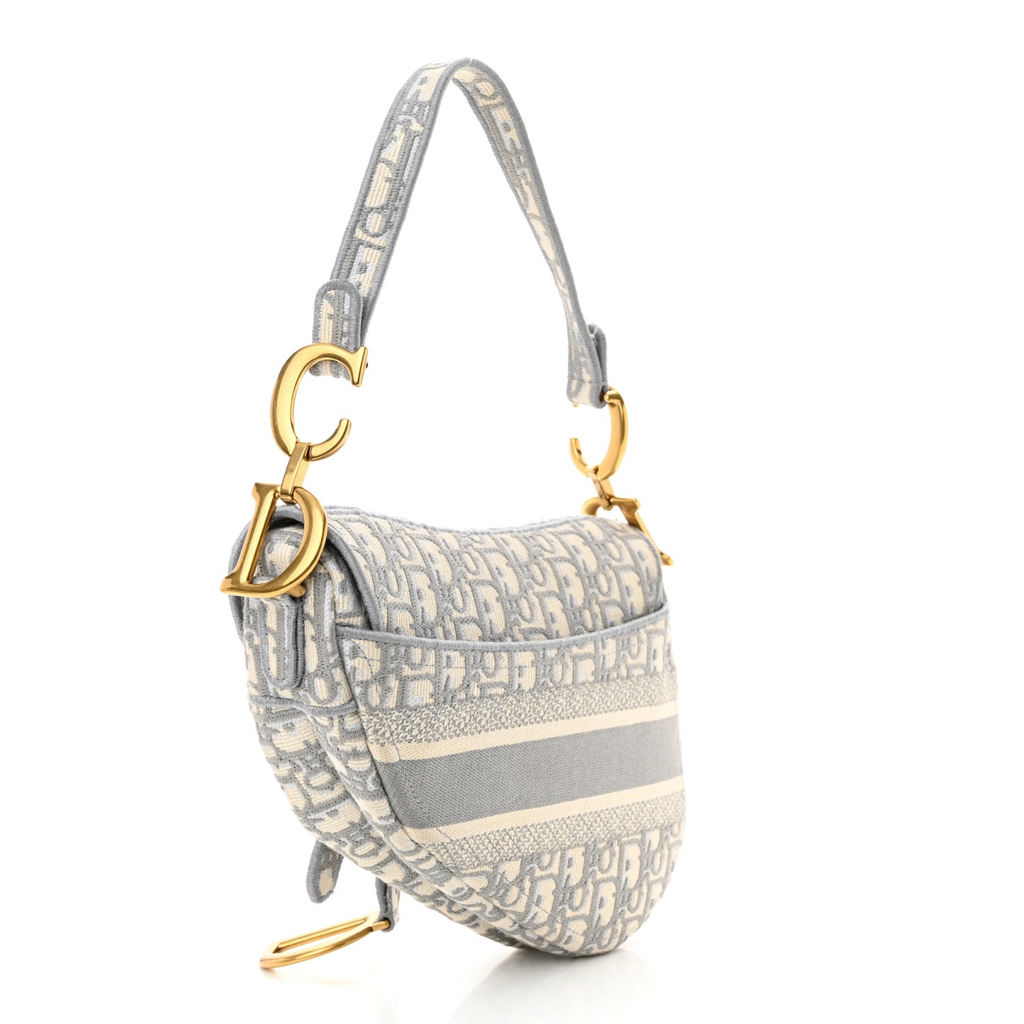 Oblique Embroidered Saddle Bag Gray