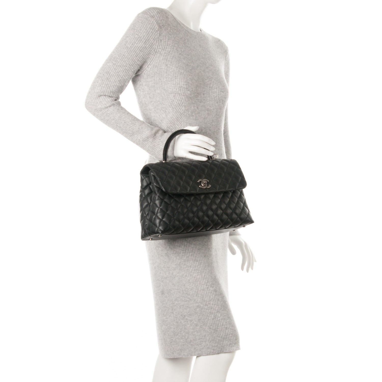 Chanel Caviar Lizard Quilted Medium Coco Handle Flap Black 2 of 9