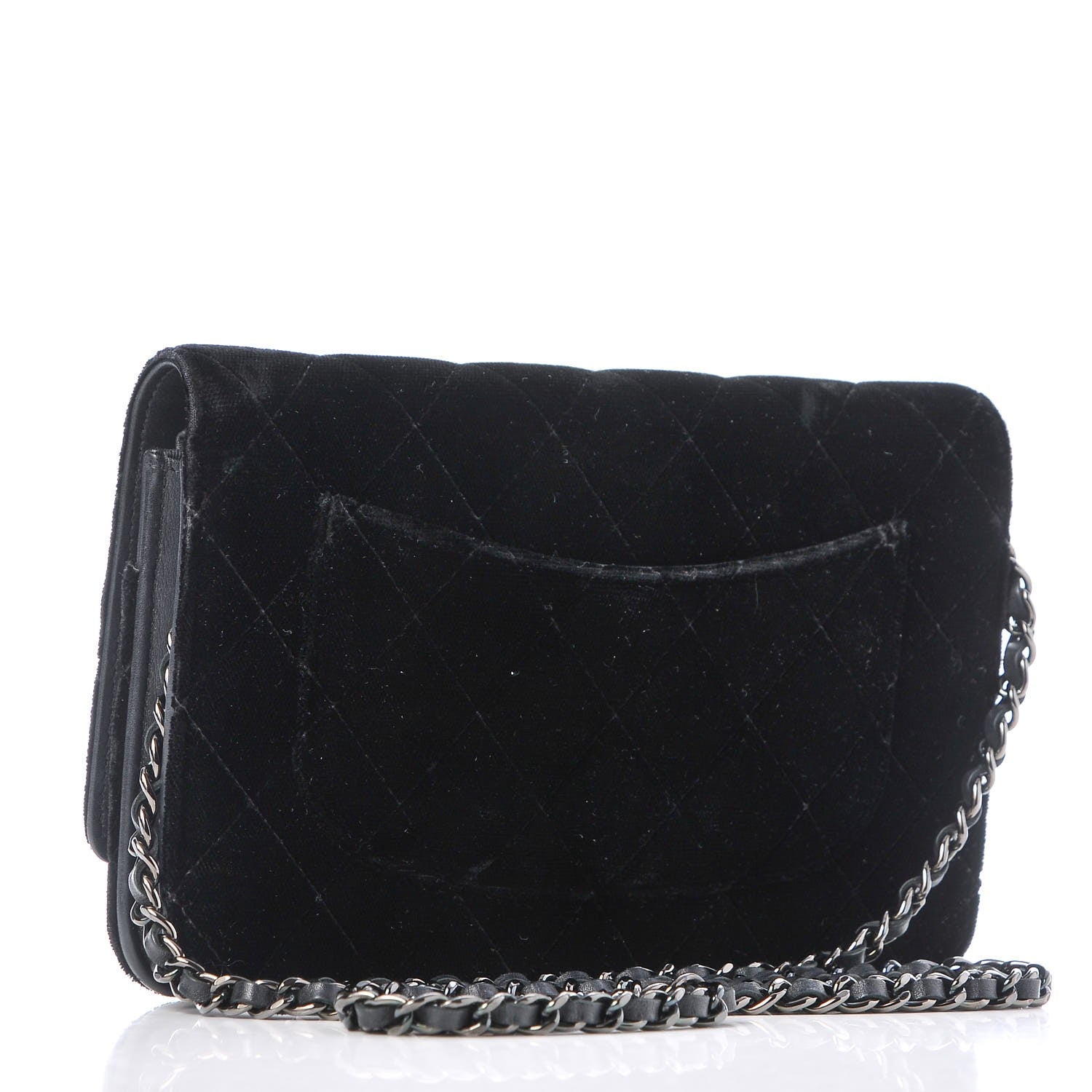 Chanel Velvet Quilted Wallet On Chain WOC Black 3 of 12