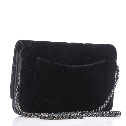 Chanel Velvet Quilted Wallet On Chain WOC Black 3 of 12