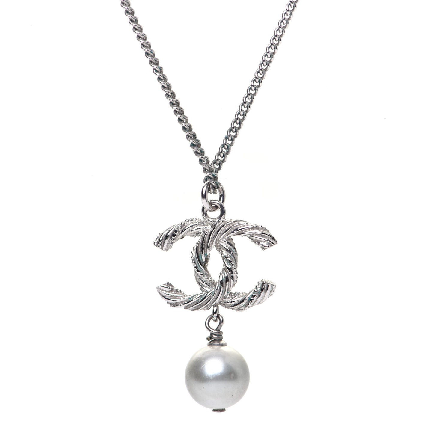 Crystal Pearl Twisted CC Drop Necklace Gold