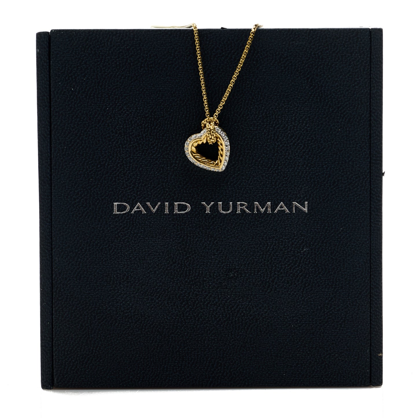 18K Yellow Gold Diamond Open Heart Cable Pendant Necklace