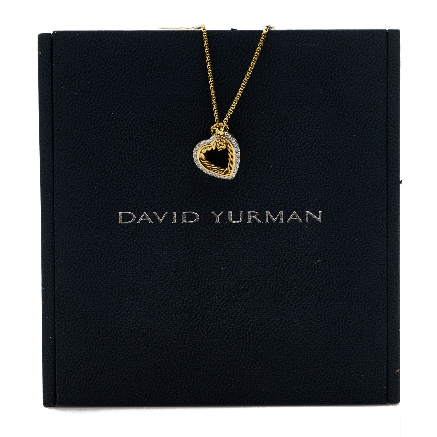 David Yurman 18K Yellow Gold Diamond Open Heart Cable Pendant Necklace 6 of 6