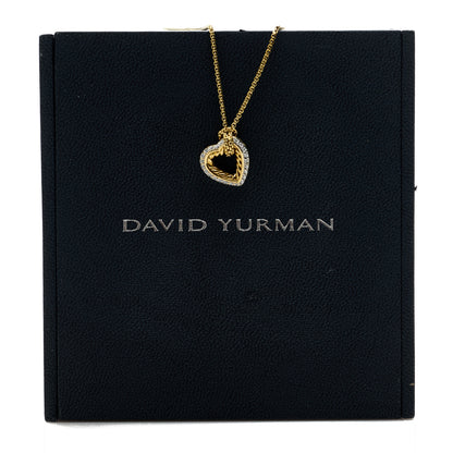 David Yurman 18K Yellow Gold Diamond Open Heart Cable Pendant Necklace 6 of 6