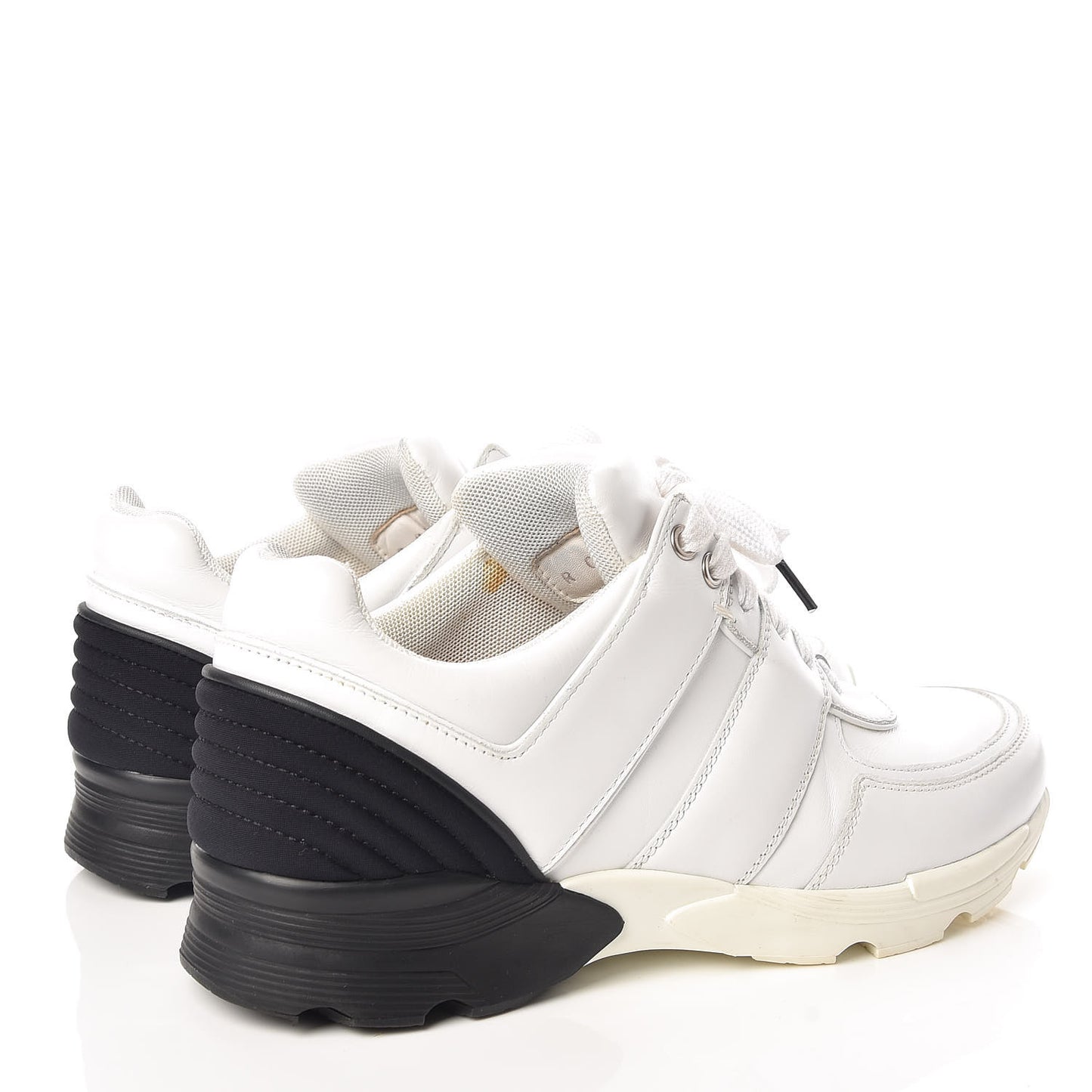 Calfskin Laminated Womens CC Sneakers 38 White Black