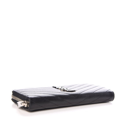 Saint Laurent Grain De Poudre Matelasse Chevron Monogram Zip Around Wallet Black 4 of 7