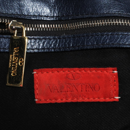 Valentino Garavani Leather Large Histoire Metallic Blue 6 of 9
