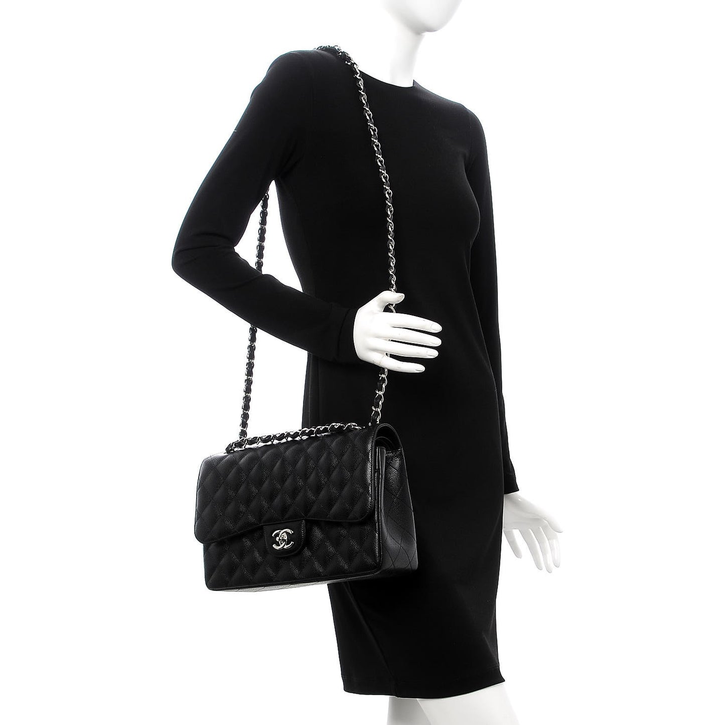 Caviar Quilted Jumbo Double Flap Black