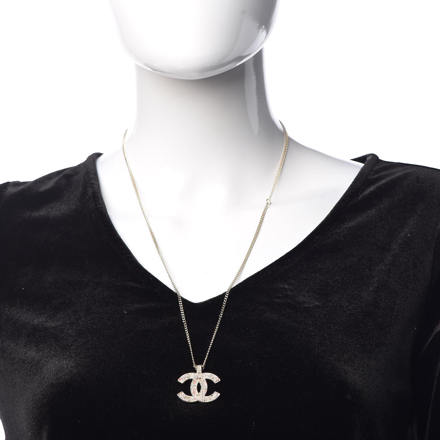 Chanel Crystal Pearl Resin CC Necklace Pink Gold 2 of 6