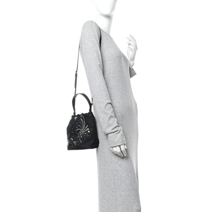 Prada Tessuto Saffiano Ricamo Sequin Crystal Embellished Mini Re-Edition 1978 Bucket Bag Black 2 of 10