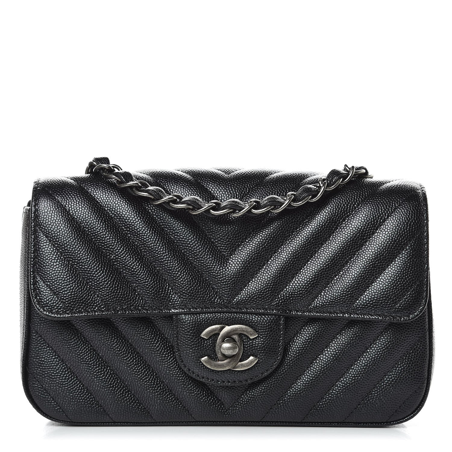 Chanel Iridescent Caviar Chevron Quilted Mini Rectangular Flap Black 1 of 9