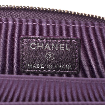 Chanel Metallic Lambskin Quilted Zip Around Coin Purse Wallet Purple 6 of 8