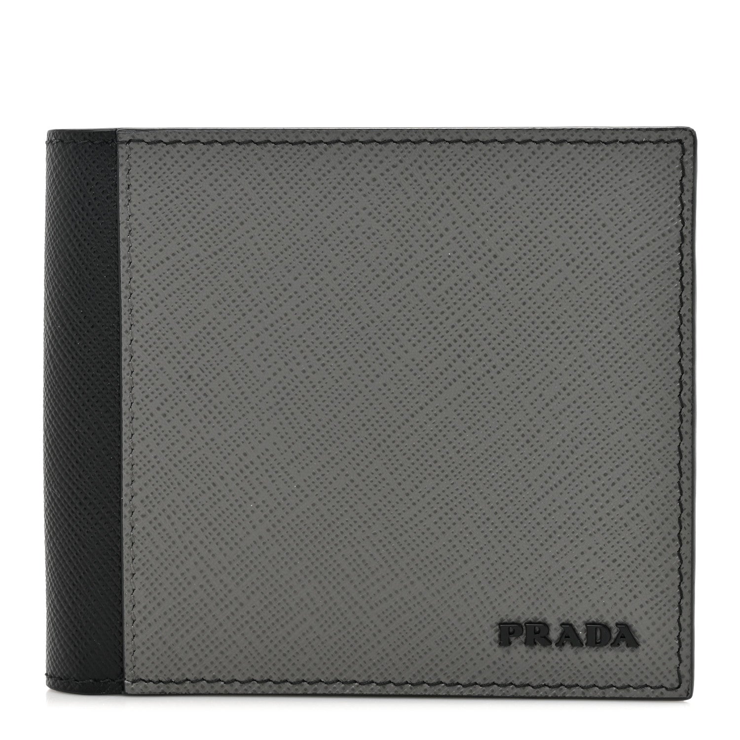 Prada Saffiano Bi-Color Bi-Fold Wallet Grey Black 1 of 9