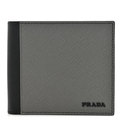 Prada Saffiano Bi-Color Bi-Fold Wallet Grey Black 1 of 9