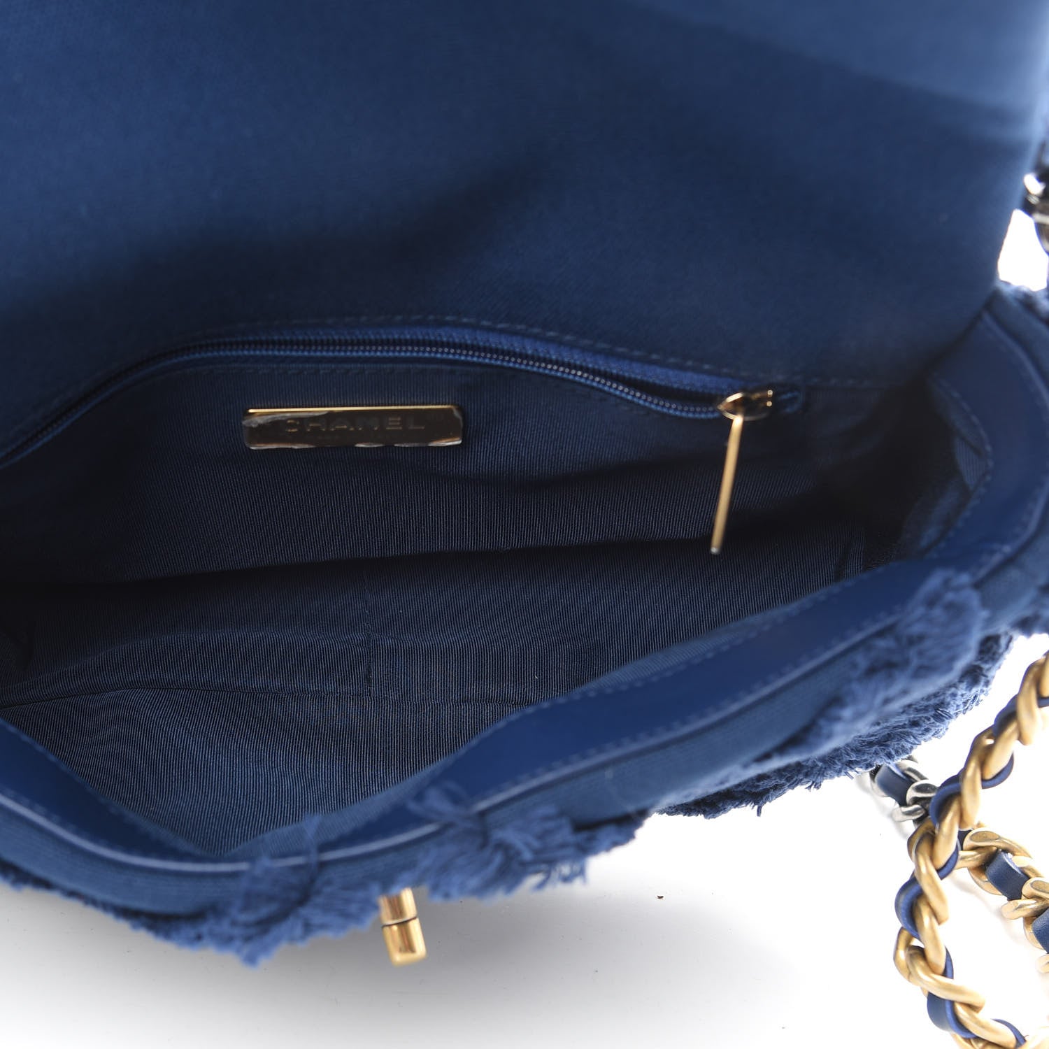 Chanel Cotton Canvas Quilted Medium Chanel 19 Flap Navy Blue 5 of 11