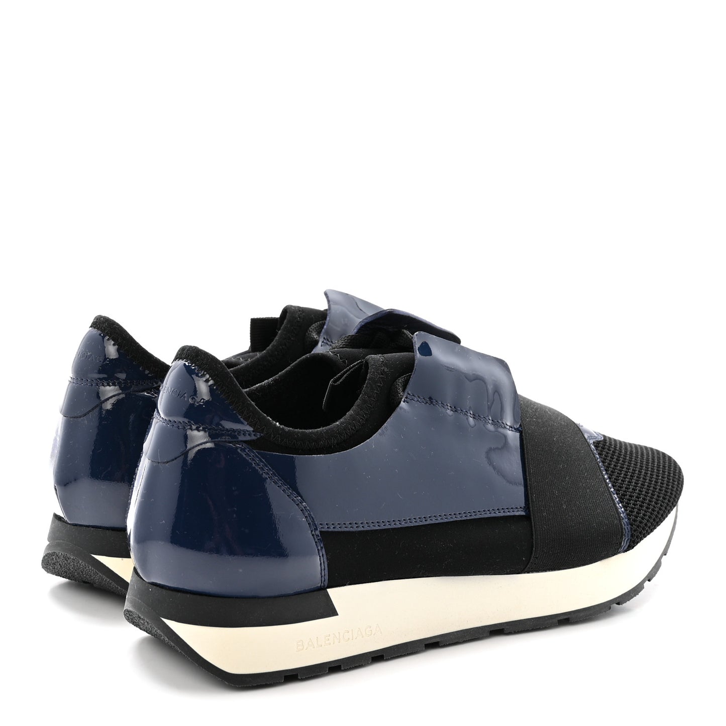 Patent Calfskin Neoprene Mesh Suede Mens Race Runner Sneakers 43 Black Navy