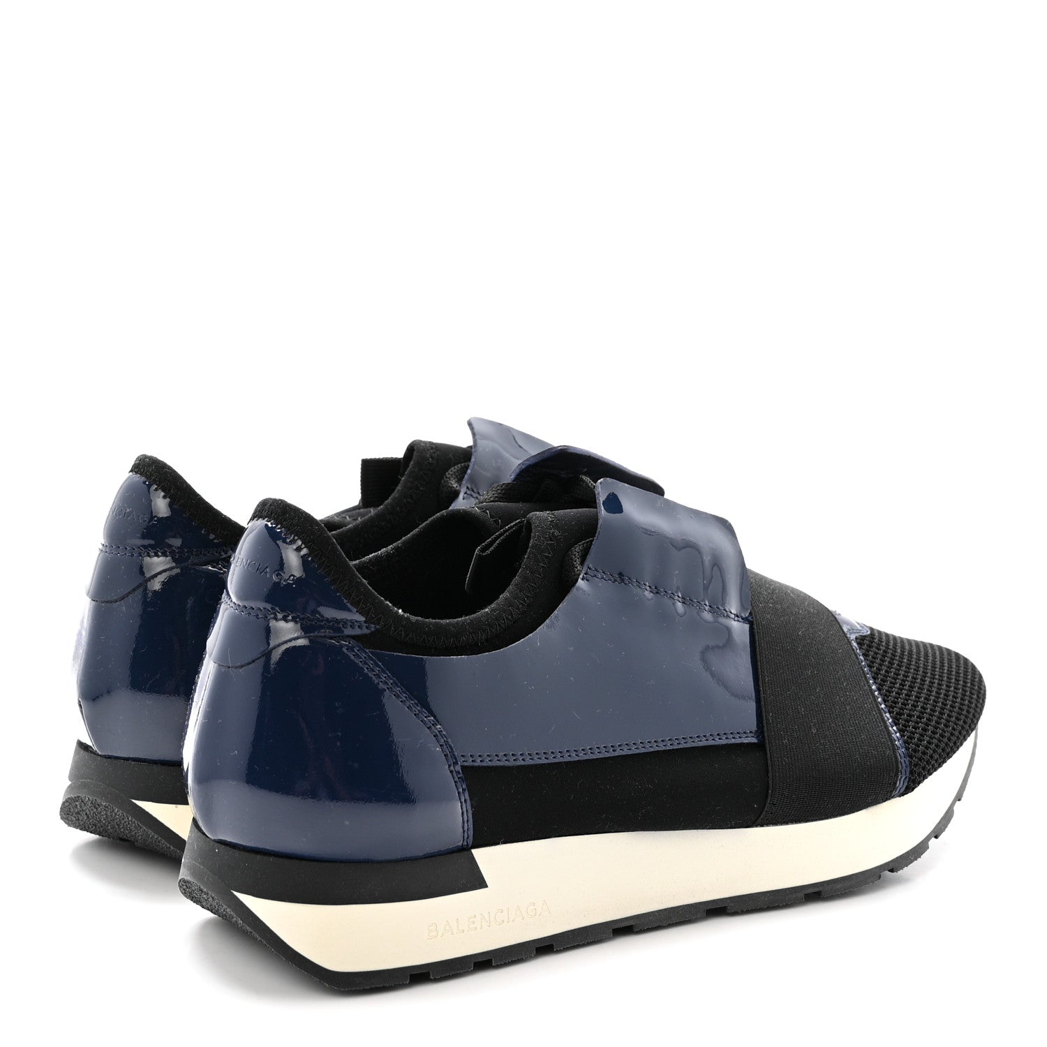 Balenciaga Patent Calfskin Neoprene Mesh Suede Mens Race Runner Sneakers 43 Black Navy 5 of 8
