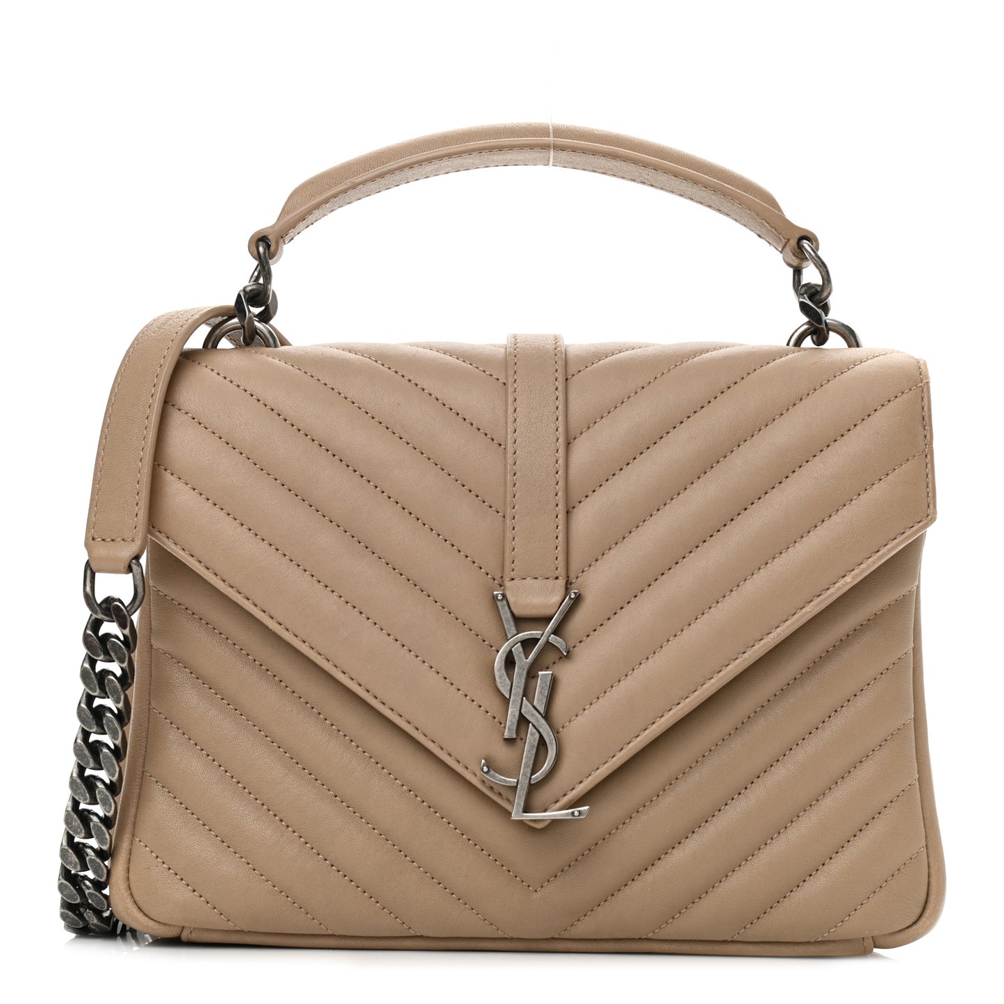 Sheepskin Matelasse Chevron Monogram Medium College Bag Dark Beige