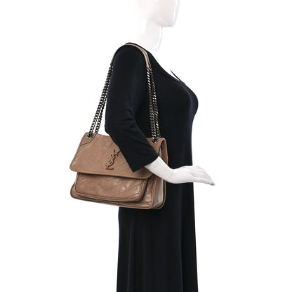 Saint Laurent Crinkled Calfskin Matelasse Monogram Medium Niki Chain Satchel Dark Toffee 2 of 10