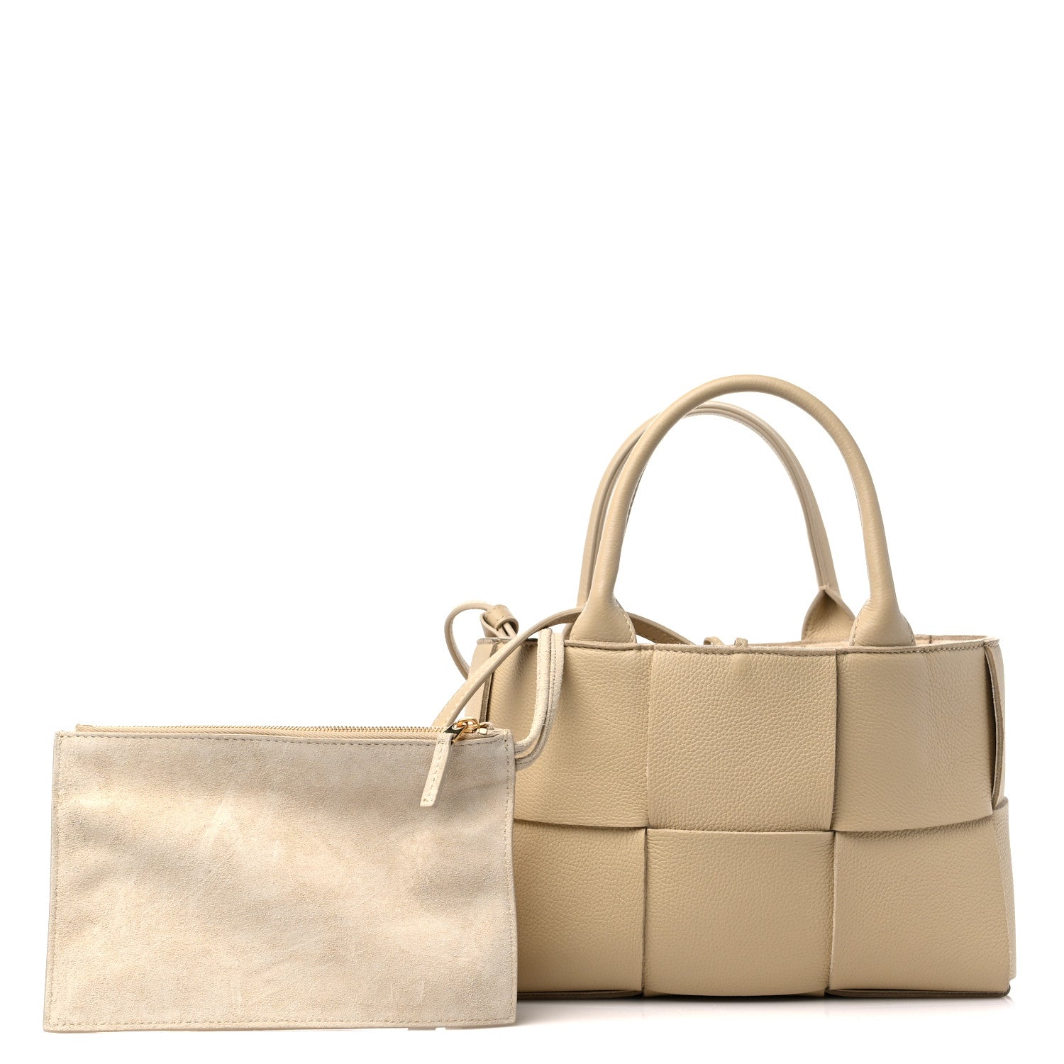 Bottega Veneta Gained Calfskin Maxi Intreccio Mini Arco Tote Porridge 1 of 9
