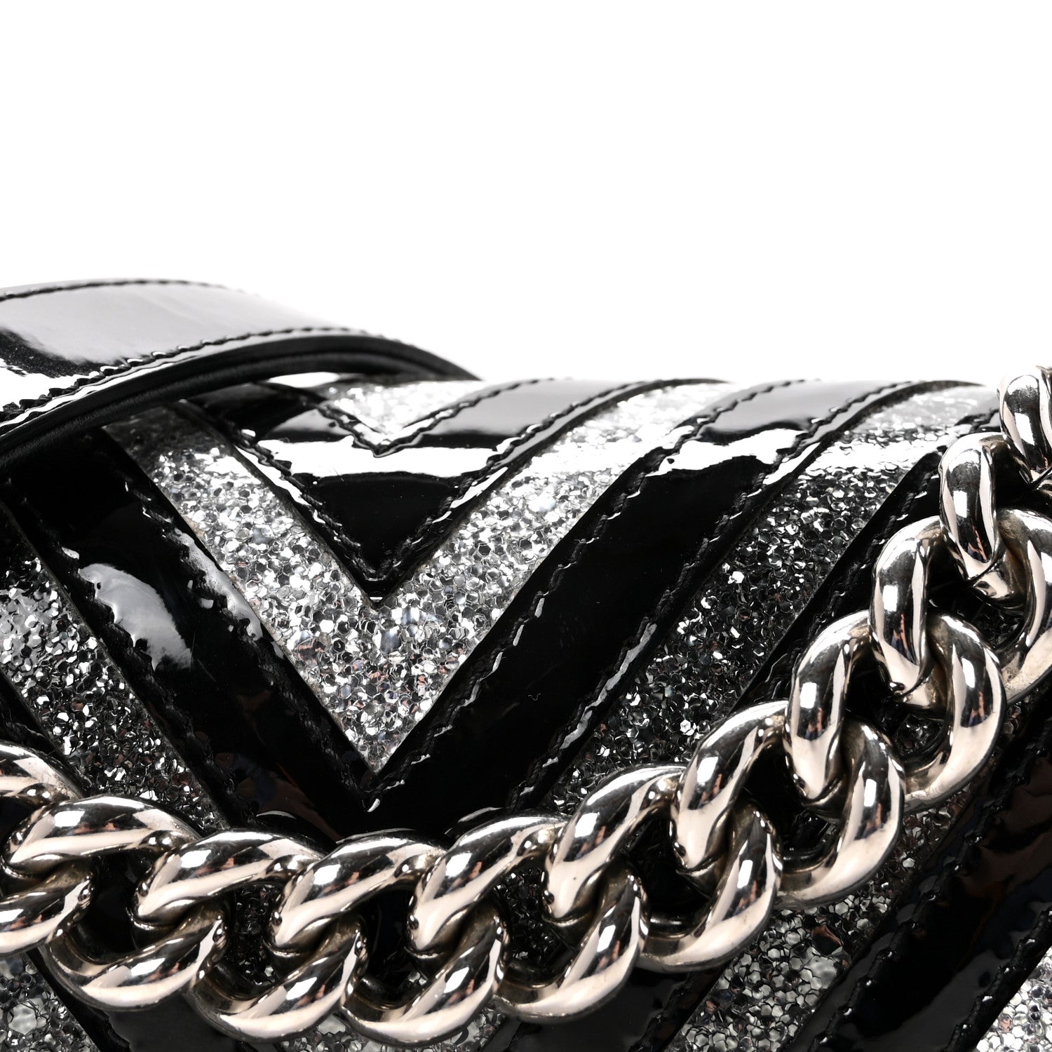 Chanel Patent Glitter PVC Chevron Quilted Small Boy Flap Black Silver 8 of 10