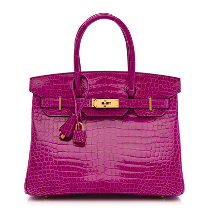 Hermes Shiny Porosus Crocodile Horseshoe Birkin 30 Rose Scheherazade 1 of 11