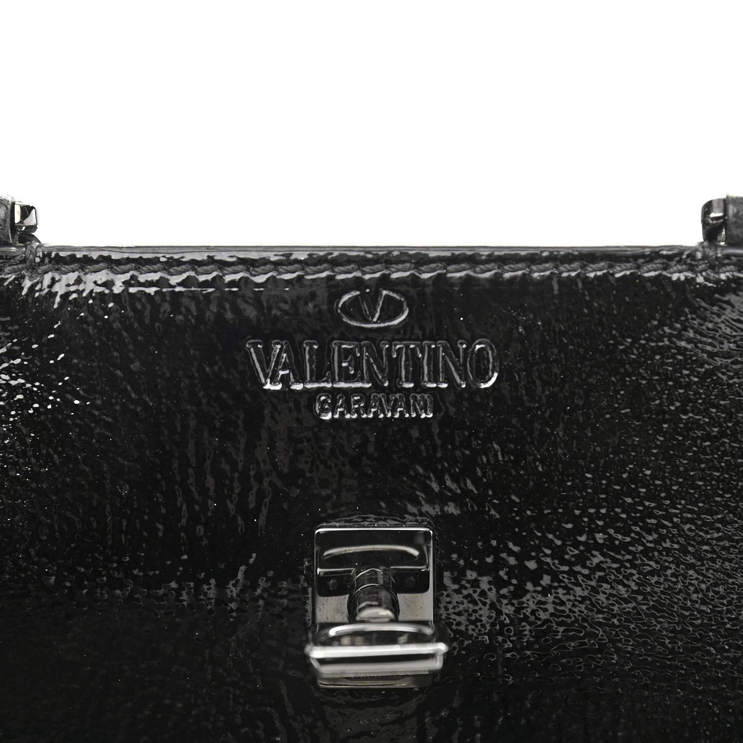 Valentino Garavani Patent Pebbled Calfskin Medium JoyLock Satchel Black 6 of 11