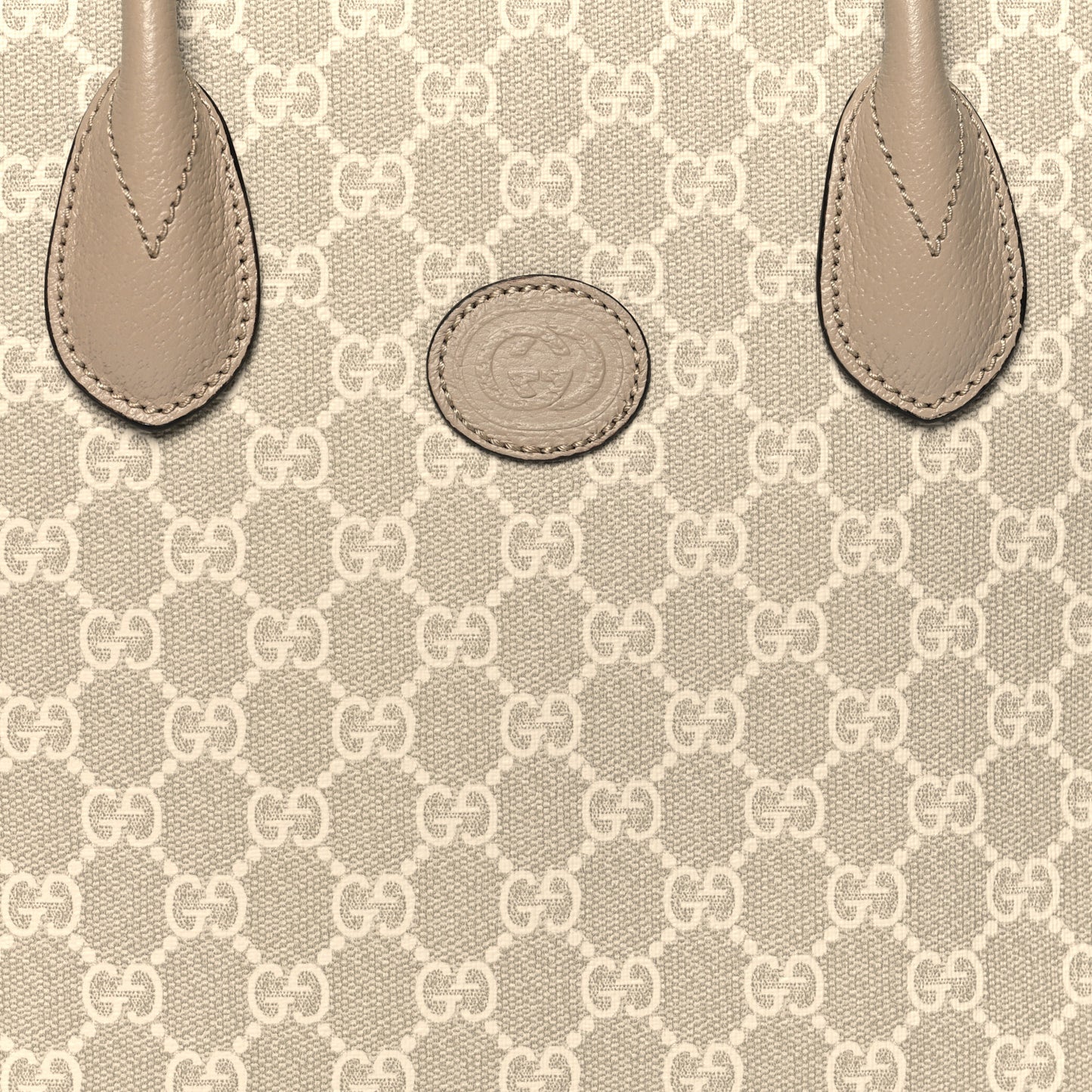 GG Supreme Monogram Textured Dollar Calfskin Small Retro Interlocking G Tote Bag Beige Mystic White Oatmeal
