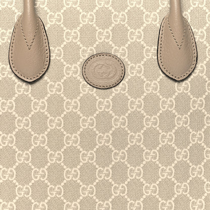Gucci GG Supreme Monogram Textured Dollar Calfskin Small Retro Interlocking G Tote Bag Beige Mystic White Oatmeal 8 of 11
