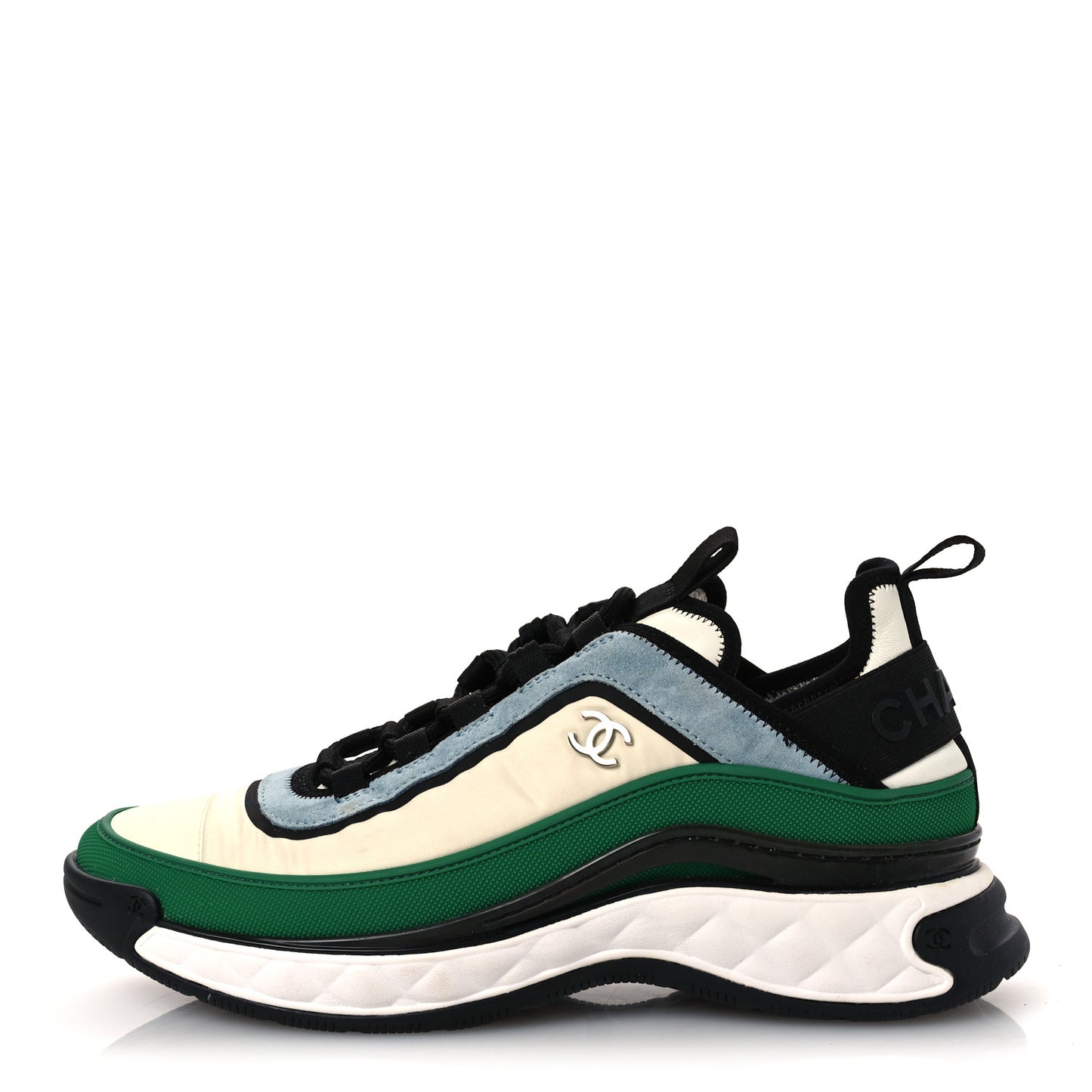Suede Calfskin Mixed Fibers CC Sneakers 40 Ivory Green Light Blue