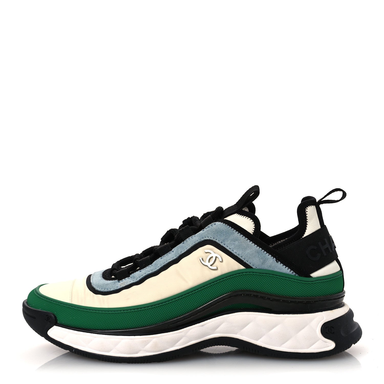 Chanel Suede Calfskin Mixed Fibers CC Sneakers 40 Ivory Green Light Blue 1 of 11
