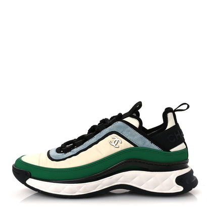Chanel Suede Calfskin Mixed Fibers CC Sneakers 40 Ivory Green Light Blue 1 of 11