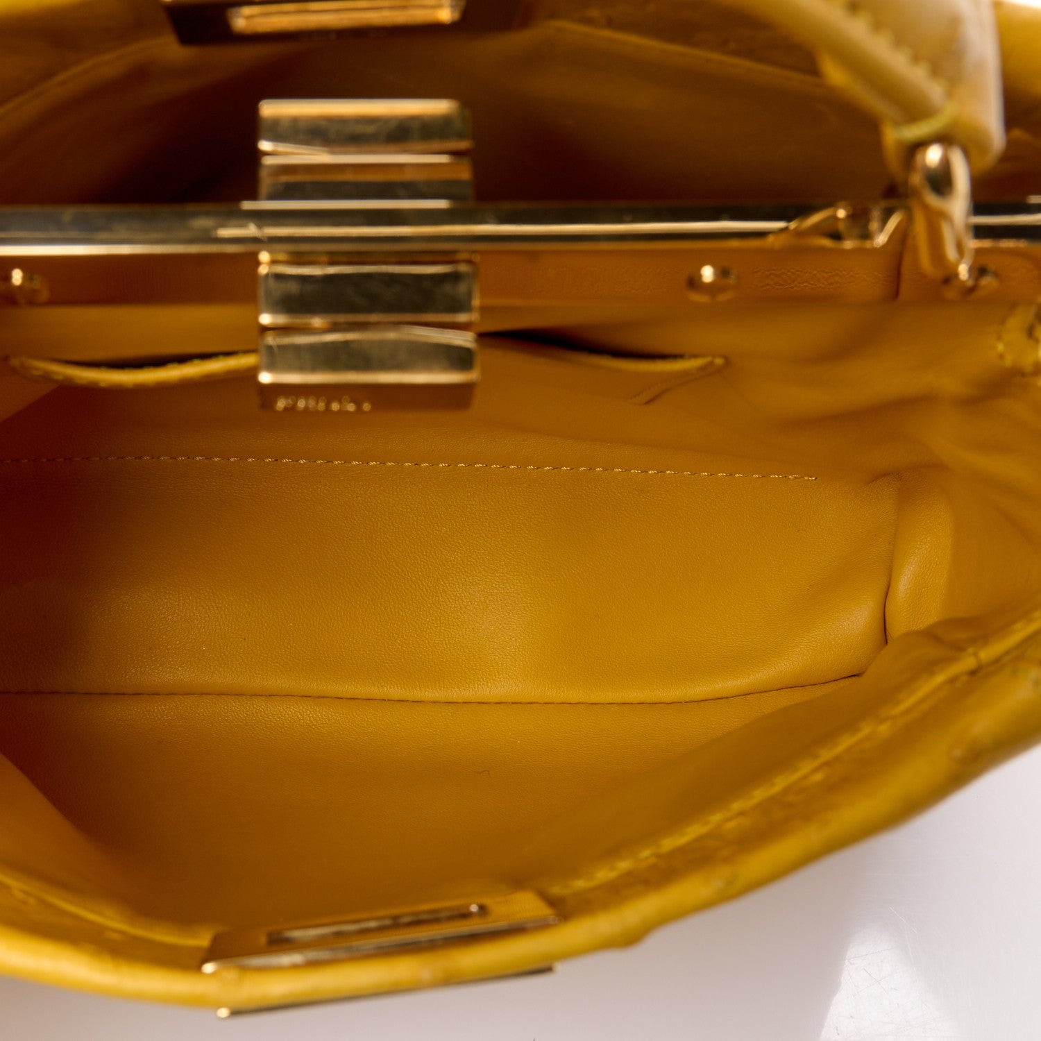 Fendi Ostrich Shiny Nappa Mini Peekaboo Iconic Satchel Sunflower