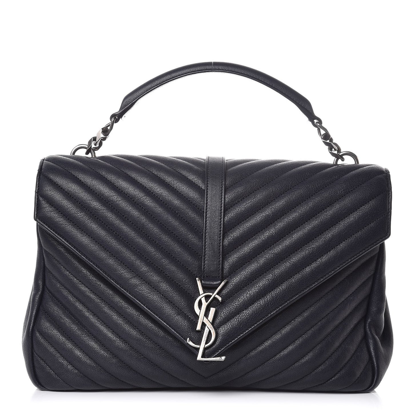 Sheepskin Matelasse Chevron Monogram Large College Satchel Navy Blue