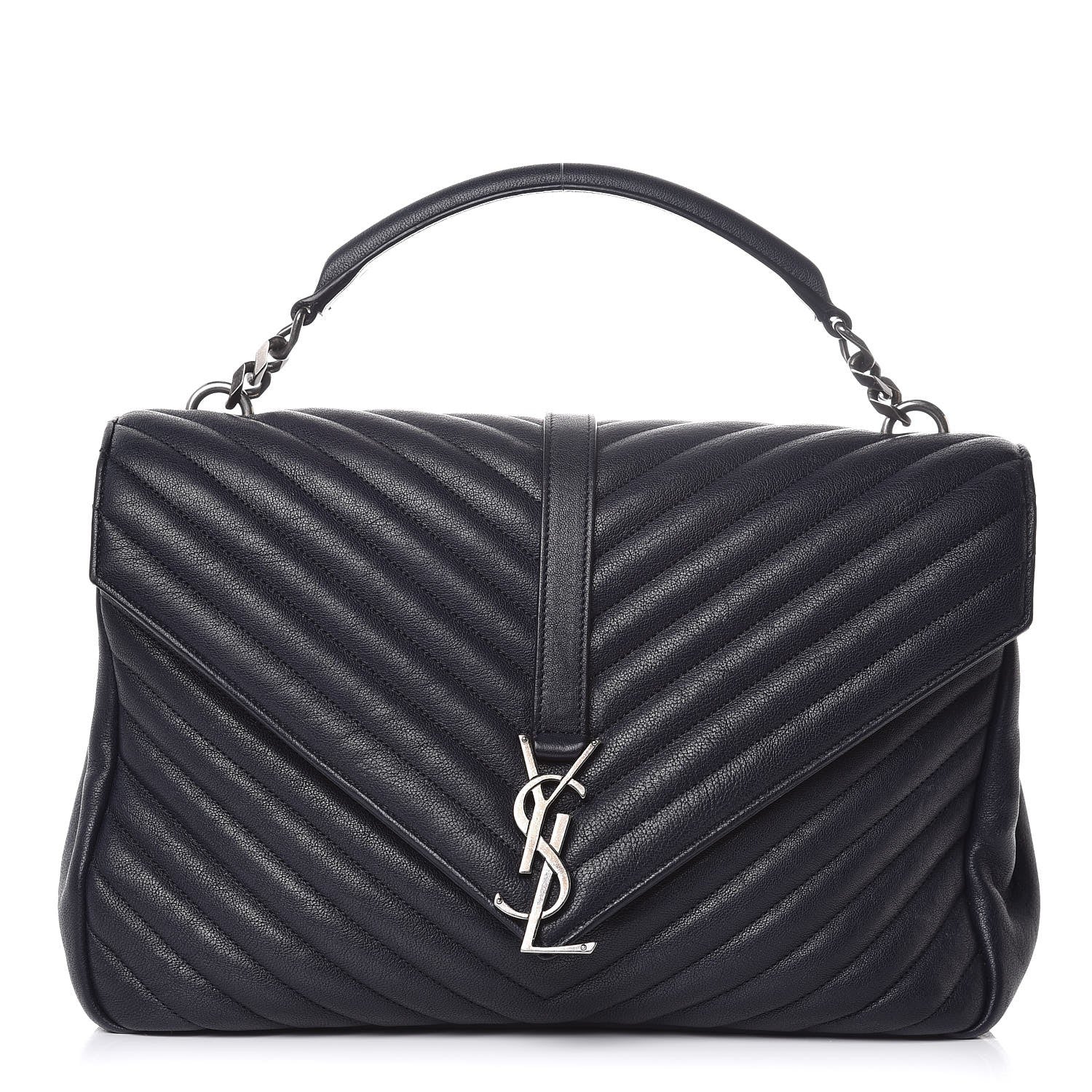 Saint Laurent Sheepskin Matelasse Chevron Monogram Large College Satchel Navy Blue 1 of 16