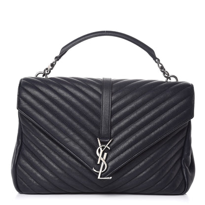 Saint Laurent Sheepskin Matelasse Chevron Monogram Large College Satchel Navy Blue 1 of 16