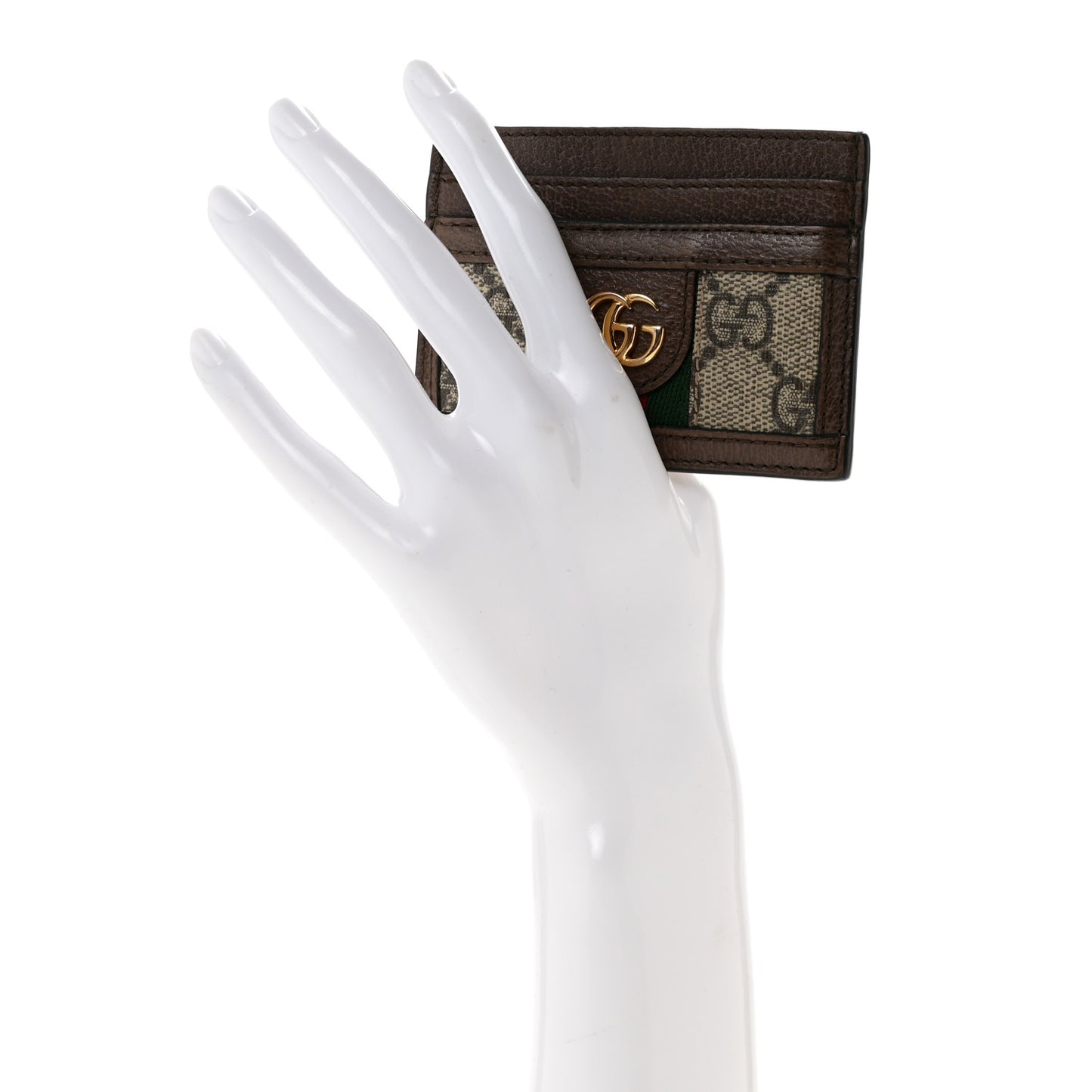 GG Supreme Monogram Textured Dollar Calfskin Ophidia Card Holder Beige Ebony New Acero