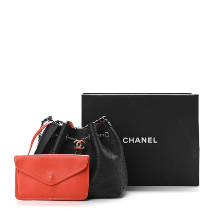 Chanel Caviar Perforated Drawstring CC Bag Black Orange 13 of 13