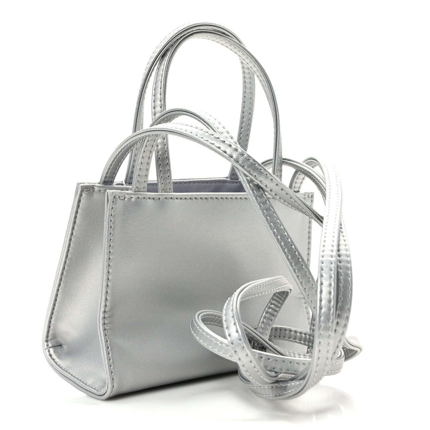 Telfar Metallic Vegan Leather Small Shopping Bag Silver 3 of 12