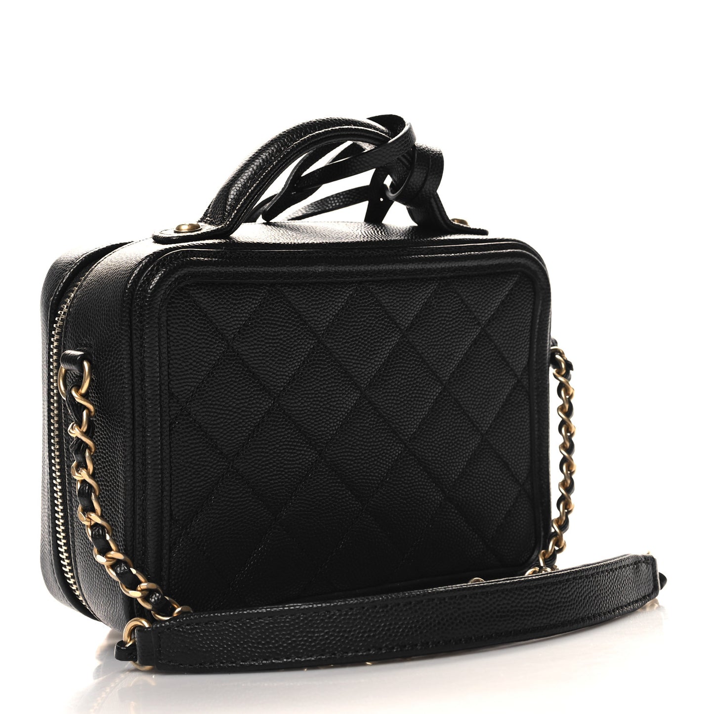 Caviar Quilted Small CC Filigree Vanity Case Black
