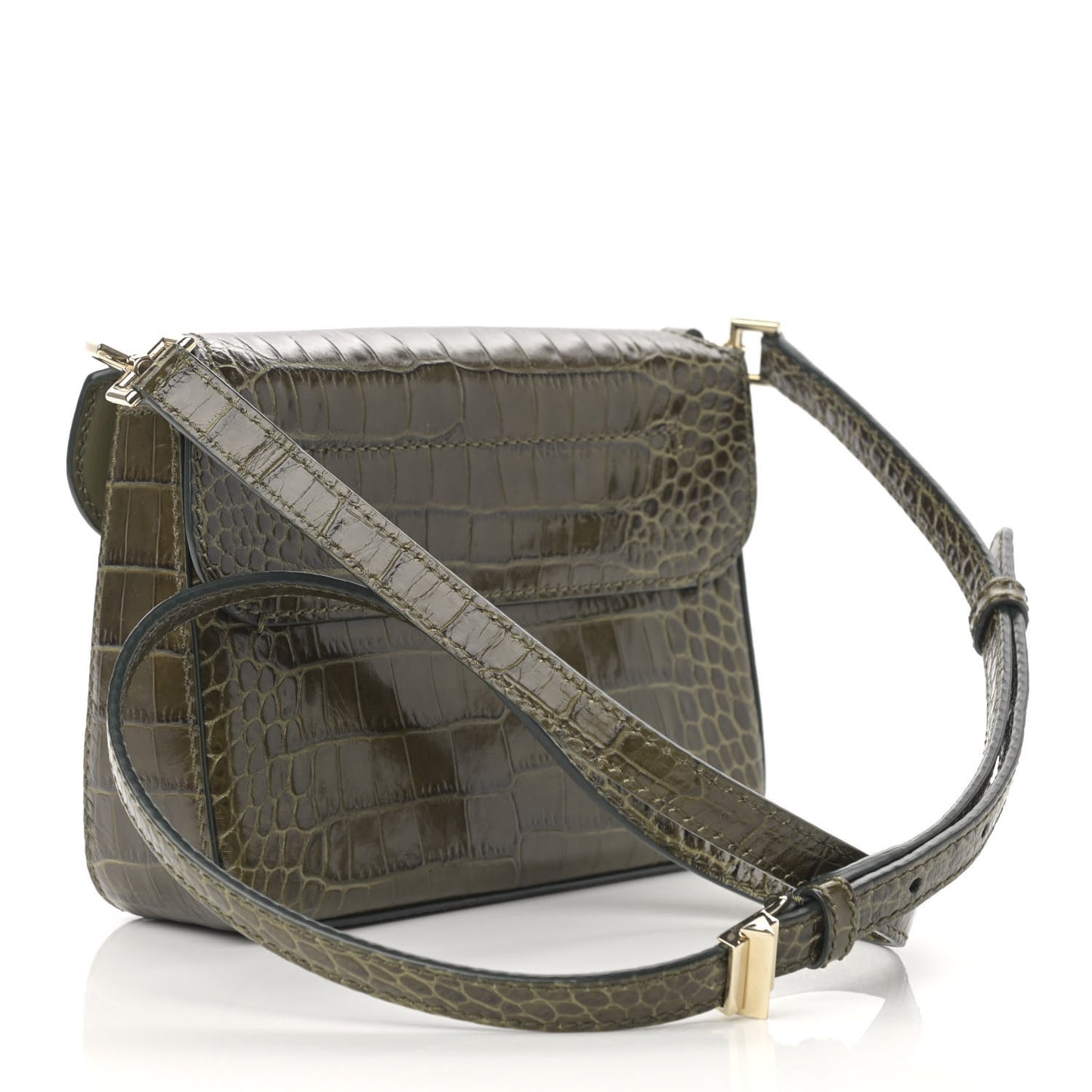 Calfskin Crocodile Embossed Mini Nobile Shoulder Bag Khaki