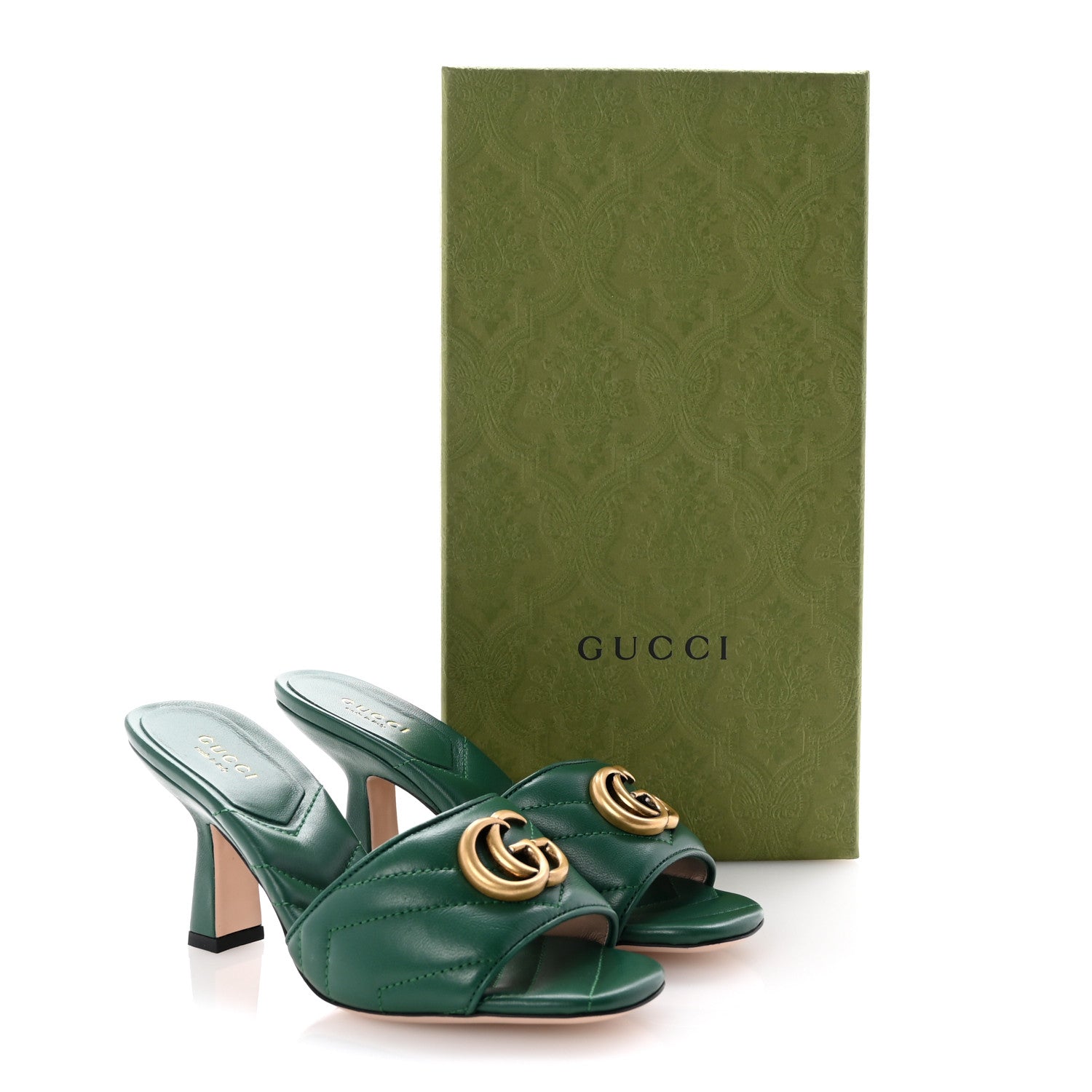 Gucci Nappa Matelasse GG Marmont 75mm Slide Sandals 35 Emerald 10 of 10