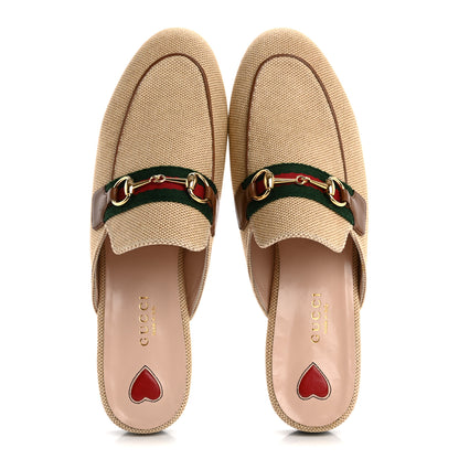 Gucci Canvas Vintage Charlotte Web Princetown Slippers 38 Sand Cuir 2 of 10
