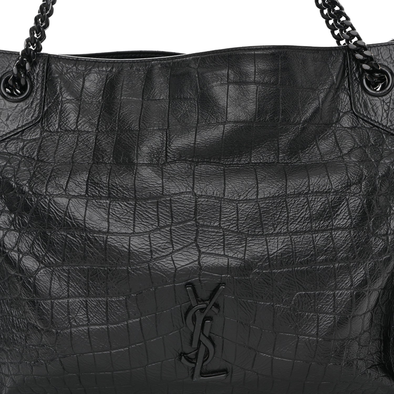 Saint Laurent Calfskin Crocodile Embossed Monogram Medium Niki Shopping Bag Black 8 of 15