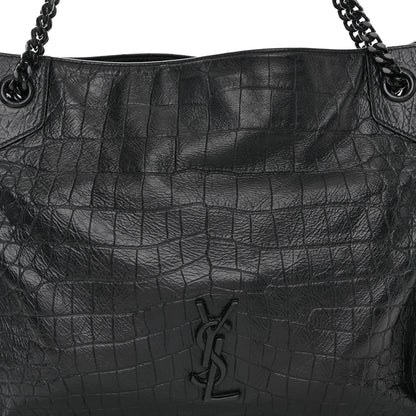 Saint Laurent Calfskin Crocodile Embossed Monogram Medium Niki Shopping Bag Black 8 of 15