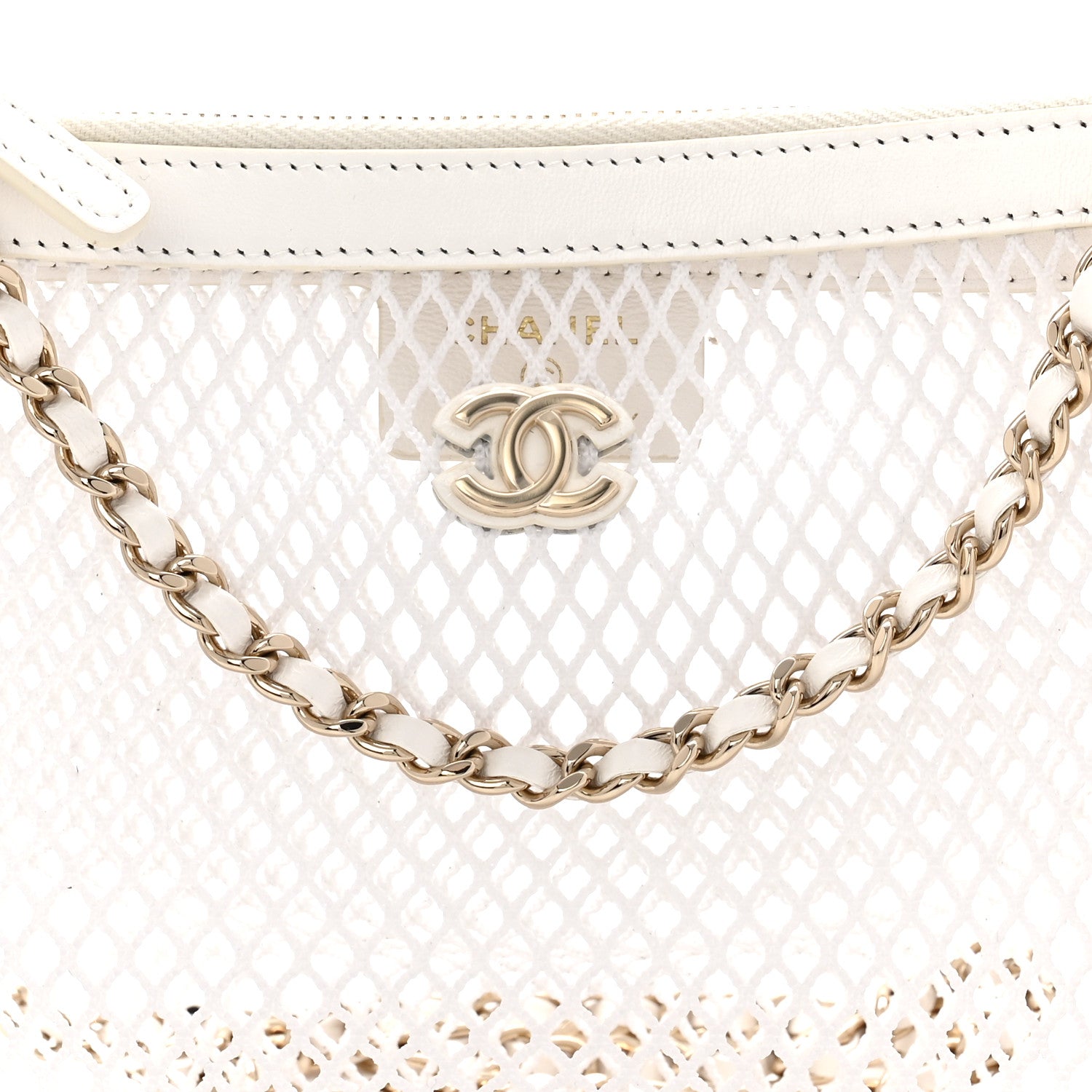 Chanel Mesh Shiny Lambskin Chain Hobo White 9 of 11