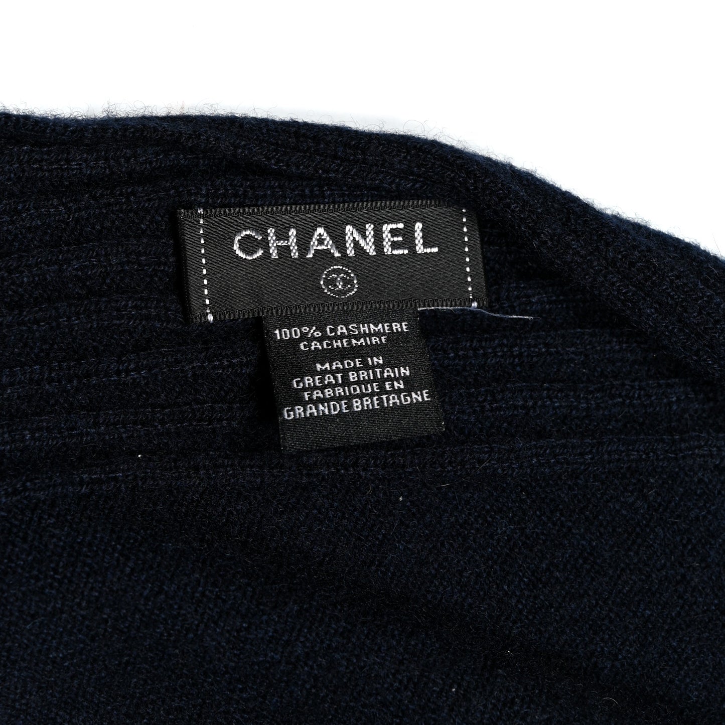 Cashmere Silk CC Logo Stole Navy White