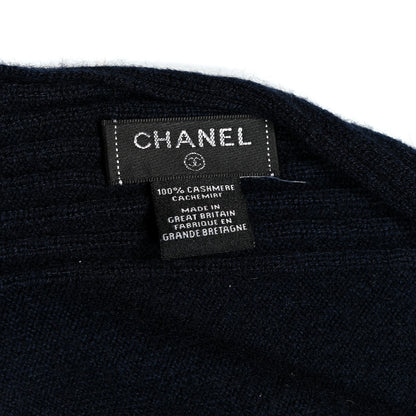 Chanel Cashmere Silk CC Logo Stole Navy White 3 of 3