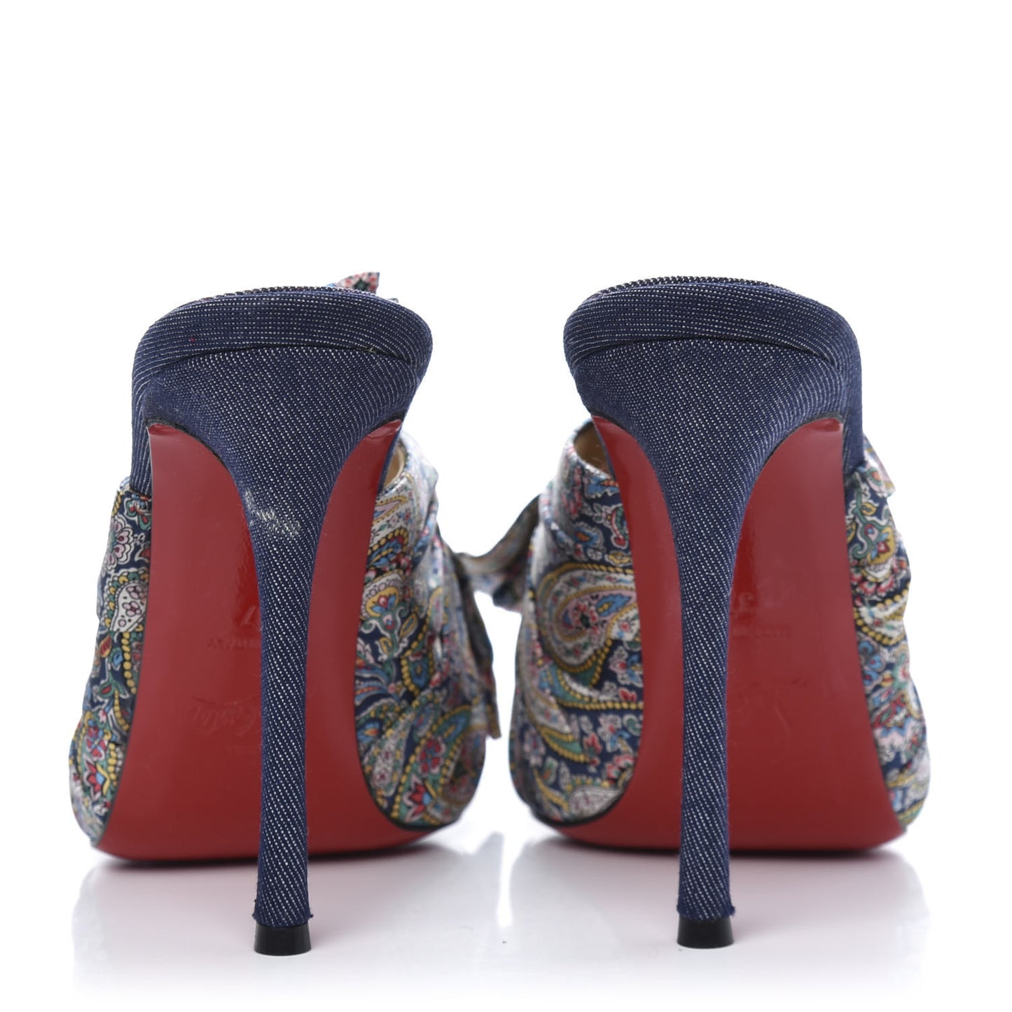 Satin Paisley Denim Moniquissima 120 Platform Slide Sandals 37 Positano Blue