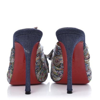 Christian Louboutin Satin Paisley Denim Moniquissima 120 Platform Slide Sandals 37 Positano Blue 4 of 10
